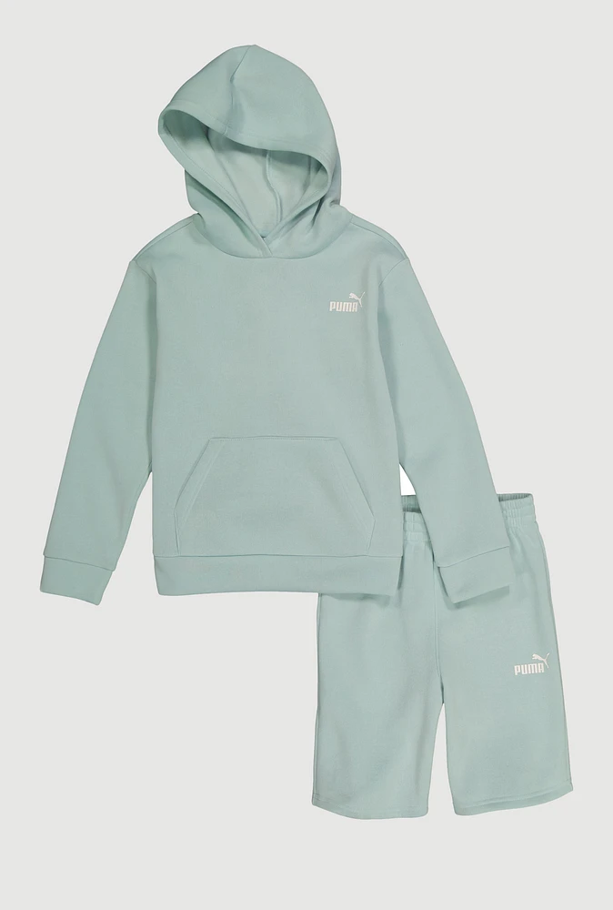 Boys Puma Hoodie and Sweatshorts, Green, Size M