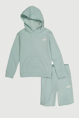 Boys Puma Hoodie and Sweatshorts, Green, Size M