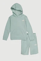 Boys Puma Hoodie and Sweatshorts, Green, Size M