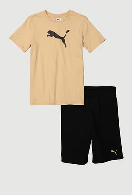 Boys Puma Graphic Tee and Shorts, Beige, Size 10-12