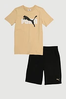 Boys Puma Print Tee and Shorts, Multi, Size 8