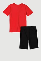 Boys Puma Tee and Shorts with Bucket Hat, Red, Size 14-16