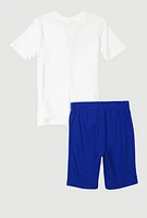 Boys Puma T Shirt and Shorts with Bucket Hat, Blue, Size S