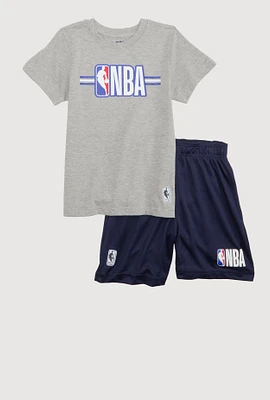 Boys NBA Logo Marled Graphic Tee and Shorts, Grey, Size 10-12