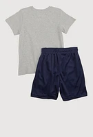Boys NBA Logo Marled Graphic Tee and Shorts, Grey, Size 10-12