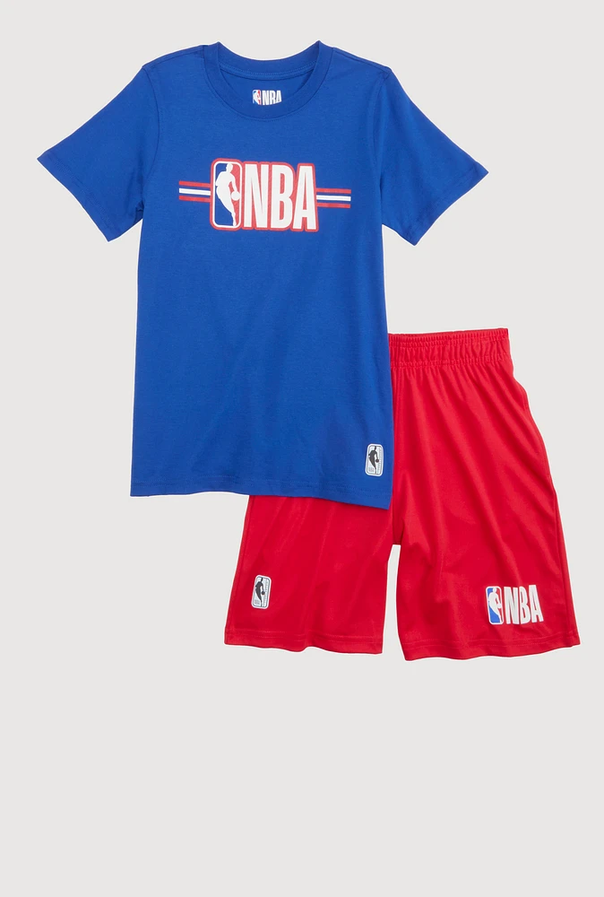 Boys NBA Logo Tee and Shorts Set, Multi, Size 14-16
