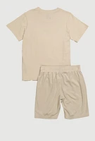 Boys NBA Graphic Tee and Shorts with Socks, Beige, Size 14-16
