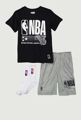 Boys NBA Graphic Tee and Shorts Set, Black,