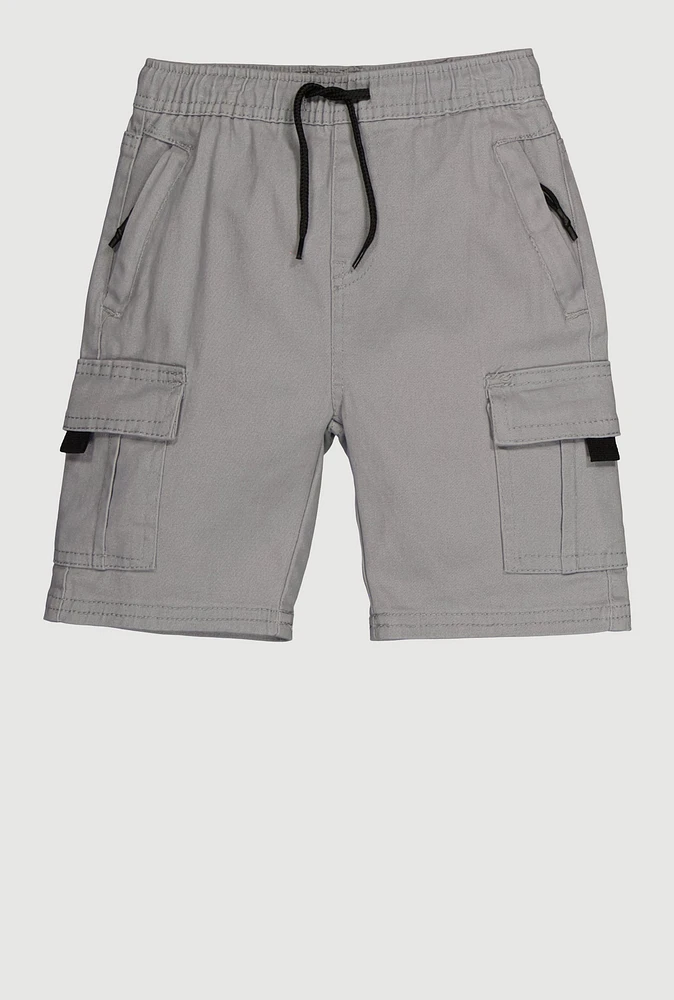 Little Boys Twill Drawstring Cargo Shorts, Grey, Size 4