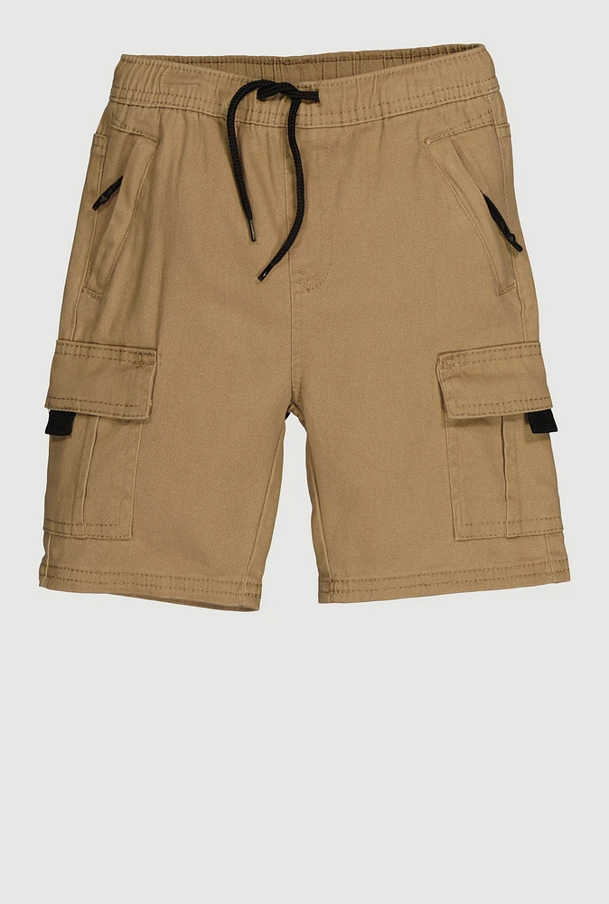 Little Boys Twill Drawstring Cargo Shorts, Khaki, Size 6