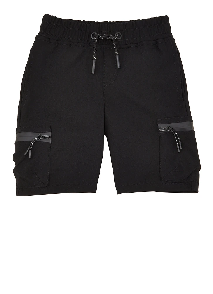 Little Boys Twill Zip Pocket Cargo Shorts, Black, Size 7