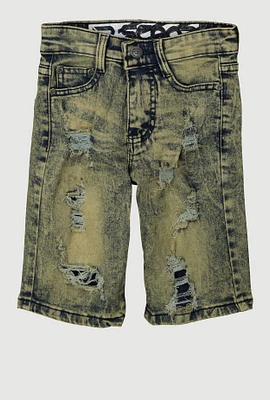 Little Boys Patch and Repair Acid Wash Denim Shorts, Blue, Size 6