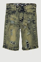Little Boys Patch and Repair Acid Wash Denim Shorts, Blue,