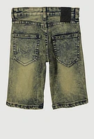 Little Boys Patch and Repair Acid Wash Denim Shorts, Blue, Size 6