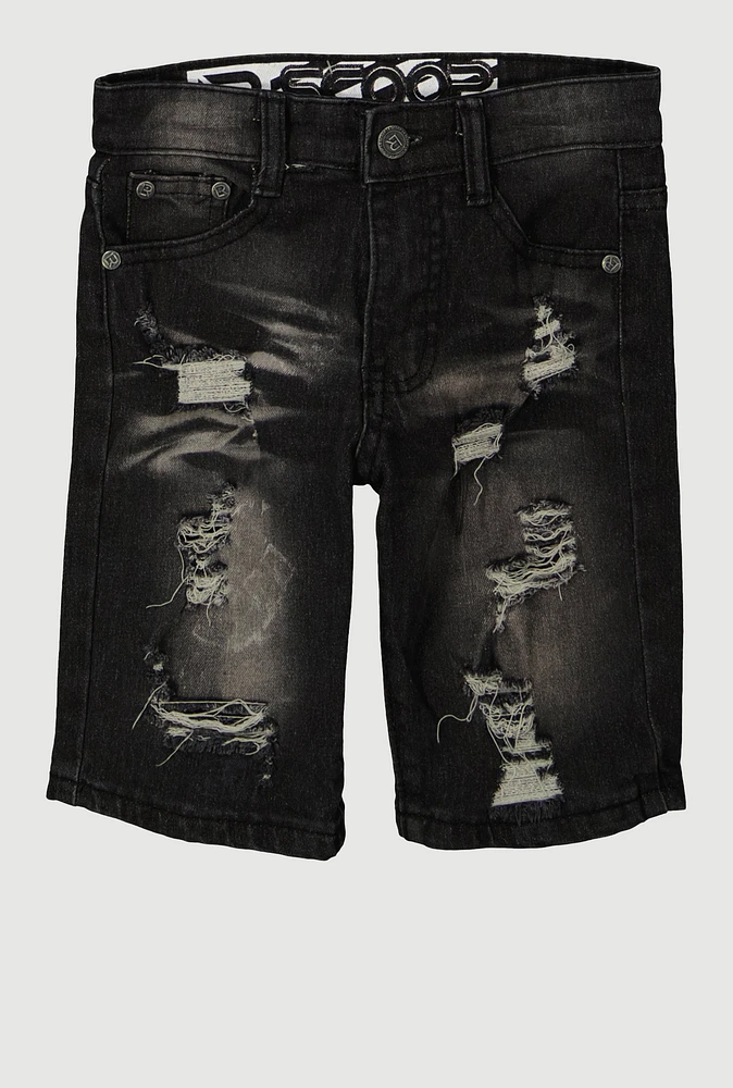 Little Boys Patch and Repair Denim Shorts, Black, Size 5