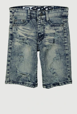 Little Boys Mineral Wash Patch and Repair Denim Shorts, Blue, Size 4