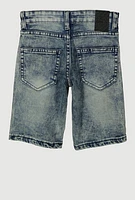 Little Boys Mineral Wash Patch and Repair Denim Shorts, Blue, Size 4