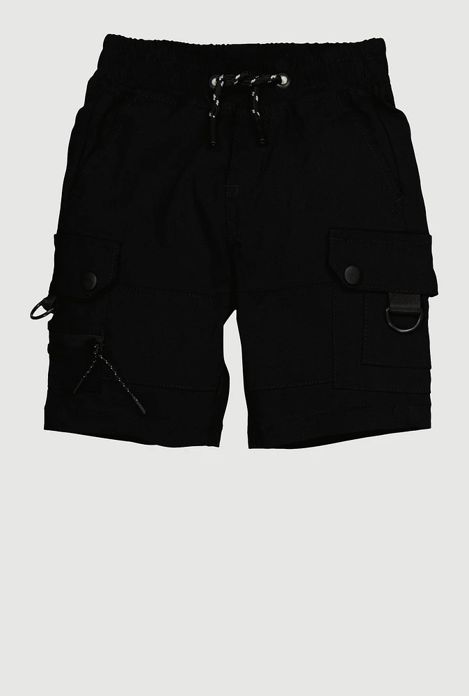 Little Boys Drawstring Cargo Shorts, Black, Size 5