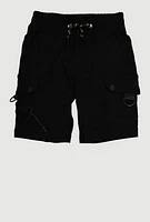 Little Boys Drawstring Cargo Shorts, Black, Size 5