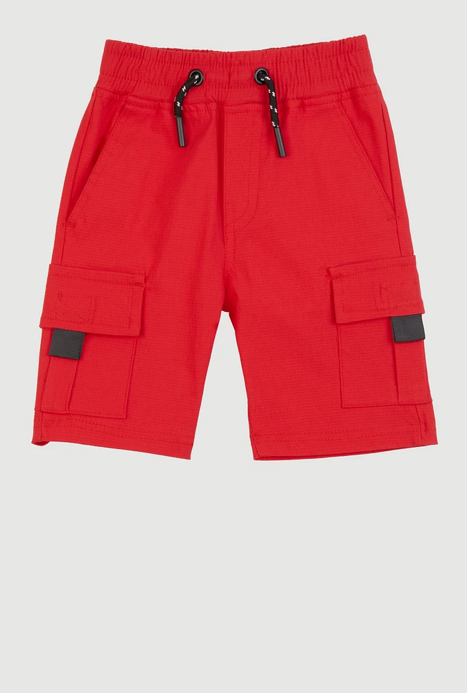 Little Boys Drawstring Waist Cargo Pocket Shorts, Red,