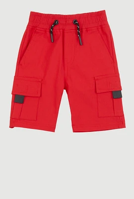Little Boys Drawstring Waist Cargo Pocket Shorts, Red,