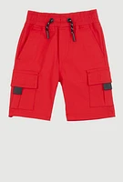 Little Boys Drawstring Waist Cargo Pocket Shorts, Red,
