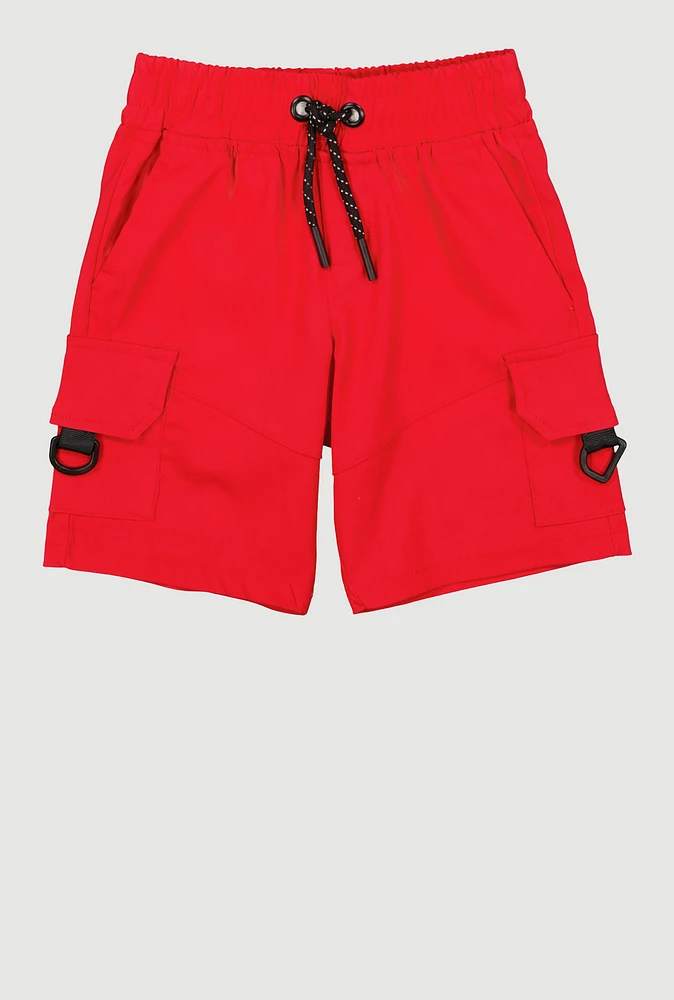 Little Boys Drawstring Twill Cargo Shorts, Red, Size 4
