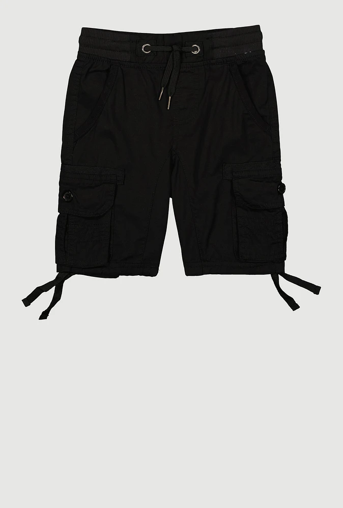 Little Boys Tie Hem Cargo Shorts, Black, Size 5