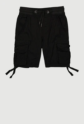 Little Boys Tie Hem Cargo Shorts, Black, Size 5