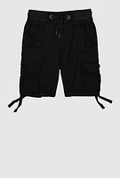 Little Boys Tie Hem Cargo Shorts, Black, Size 5
