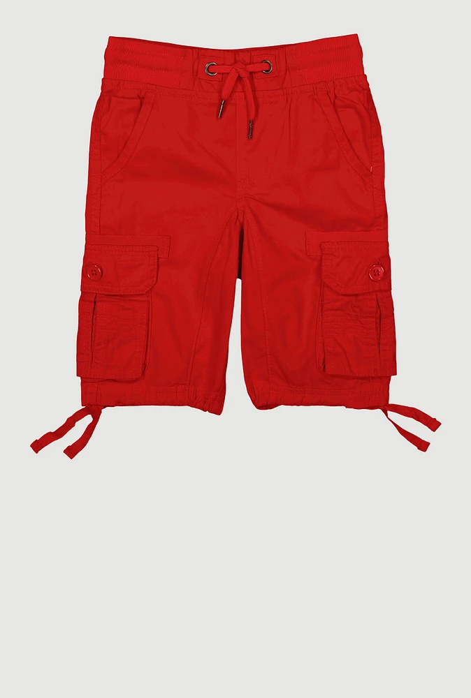Little Boys Tie Hem Drawstring Cargo Shorts, Red, Size 5