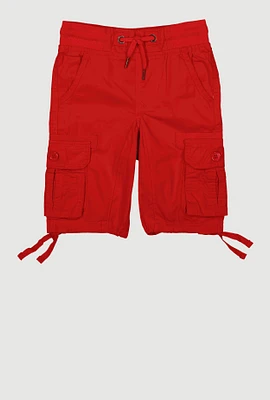 Little Boys Tie Hem Drawstring Cargo Shorts, Red, Size 5