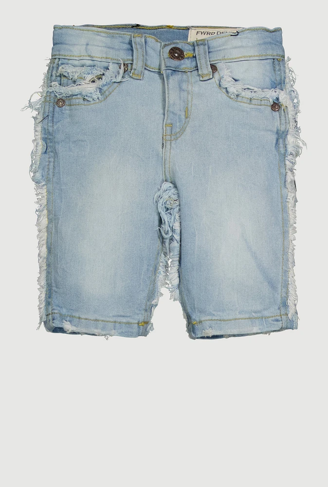 Little Boys Denim Frayed Trim Shorts, Blue, Size 5