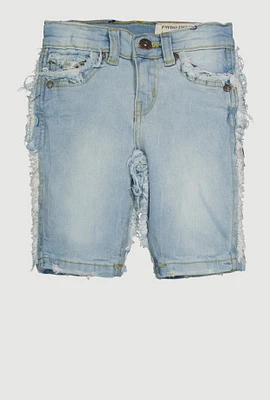 Little Boys Denim Frayed Trim Shorts, Blue, Size 5