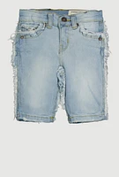 Little Boys Denim Frayed Trim Shorts, Blue, Size 5