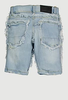 Little Boys Denim Frayed Trim Shorts, Blue, Size 5