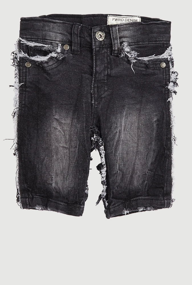 Little Boys Frayed Denim Bermuda Shorts, Black, Size 7