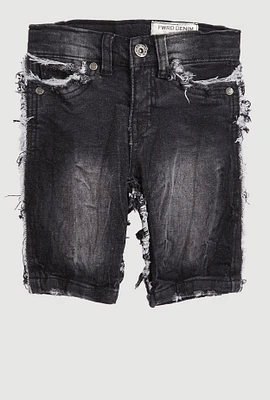 Little Boys Frayed Denim Bermuda Shorts, Black, Size 7