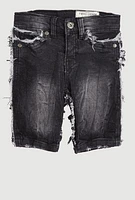 Little Boys Frayed Denim Bermuda Shorts, Black, Size 7