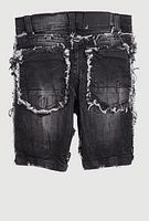 Little Boys Frayed Denim Bermuda Shorts, Black, Size 7