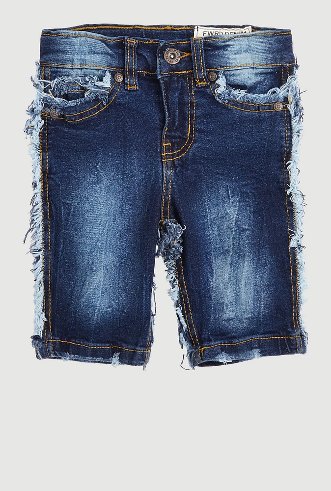Little Boys Frayed Trim Denim Shorts, Blue,