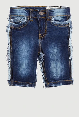 Little Boys Frayed Trim Denim Shorts, Blue,