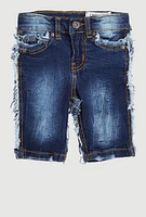 Little Boys Frayed Trim Denim Shorts, Blue,