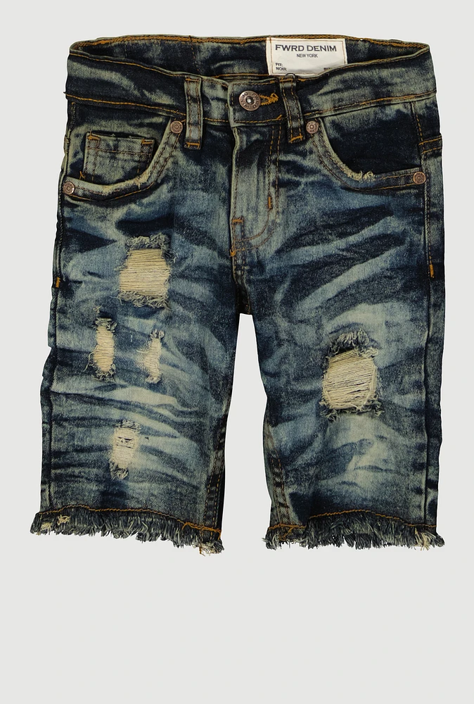Little Boys Antique Wash Distressed Shorts, Blue, Size 7