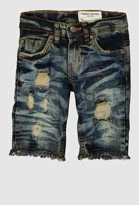 Little Boys Antique Wash Distressed Shorts, Blue, Size 7