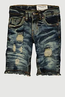 Little Boys Antique Wash Distressed Shorts, Blue, Size 7
