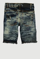 Little Boys Antique Wash Distressed Shorts, Blue, Size 7