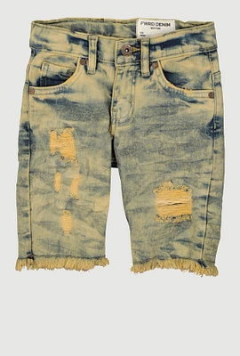 Little Boys Mineral Wash Denim Bermuda Shorts, Blue,