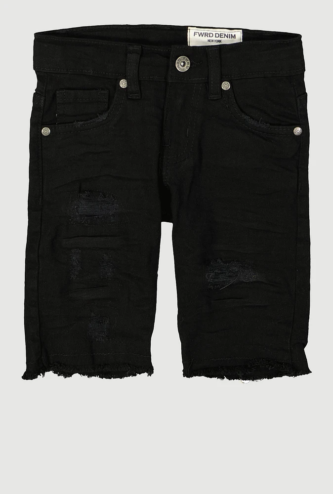 Little Boys Distressed Denim Shorts, Black, Size 4