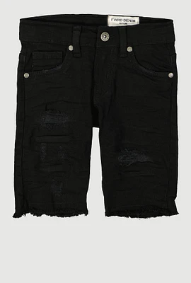 Little Boys Distressed Denim Shorts, Black, Size 4